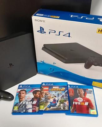 PS4 slim 500GB+DualShock 4+3 giochi+scatola  