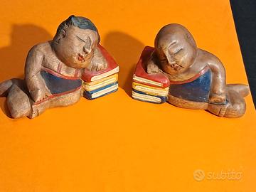 Fermalibri in legno Buddha coppia etnici