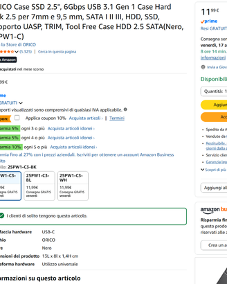 BOX Case Hard Disk SSD 2.5", 6Gbps USB 3.1 Gen 1