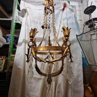 Lampadario Dorato e Cristalli 5 Luci H. Cm. 72 