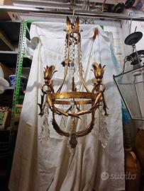 Lampadario Dorato e Cristalli 5 Luci H. Cm. 72 