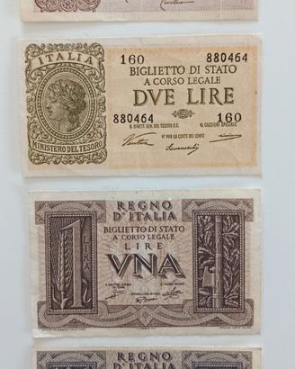 25#. Banconote 1 e 2 lire.