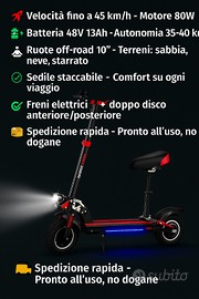 Monopattino elettrico 800W – Velocità 60 km/h – Ba