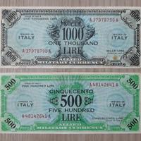 Coppia Banconote A.M. Lire, 1.000 e 500.