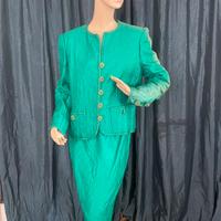 Tailleur verde smeraldo damascato