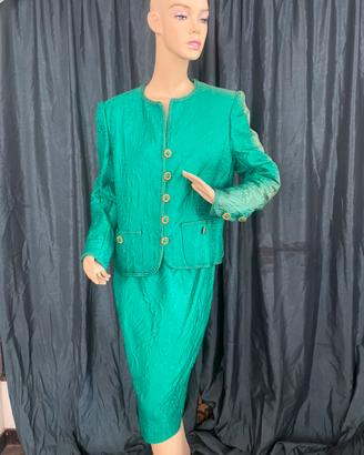 Tailleur verde smeraldo damascato