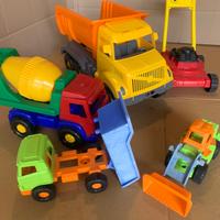 Set 5 pezzi- camion e ruspa giocattolo anni 2000