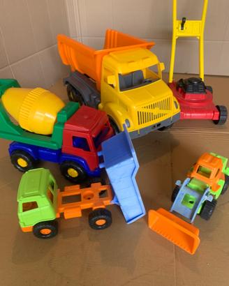 Set 5 pezzi- camion e ruspa giocattolo anni 2000