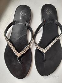 Infradito donna bana in vero cuoio nero. N.39