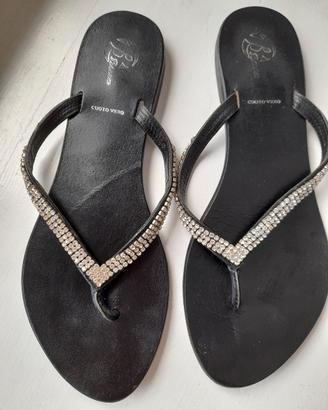 Infradito donna bana in vero cuoio nero. N.39