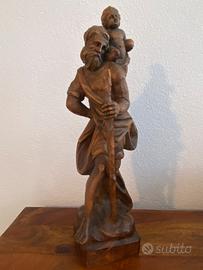 Scultura legno San Cristoforo-sacra-antico-vintage