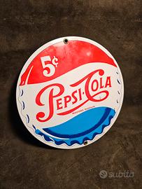 Insegna Metallo Pepsi-Cola Vintage Targa Smaltata