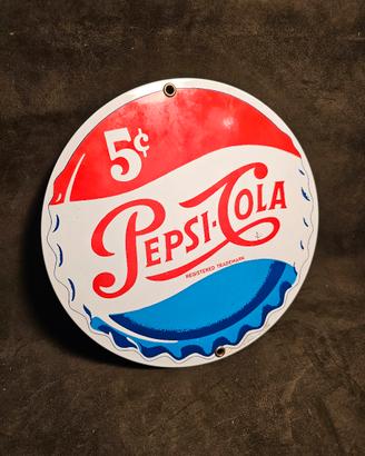 Insegna Metallo Pepsi-Cola Vintage Targa Smaltata