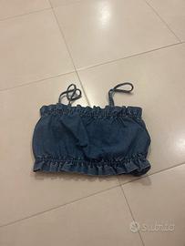 top di jeans arricciato