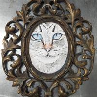Cornice bronzo ritratto gatto a china
