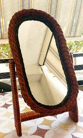 Specchio da Tavolo Vintage Anni '70 in Rattan e Mi