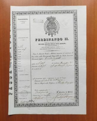 Passaporto Borbonico del 1836 Regno Ferdinando II