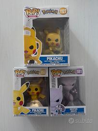 Lotto 3 funko pop pokemon pikachu mewtwo