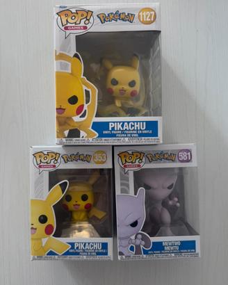 Lotto 3 funko pop pokemon pikachu mewtwo
