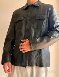 Giacca camicia vera pelle nera Icaro Vintage