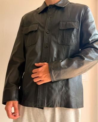 Giacca camicia vera pelle nera Icaro Vintage