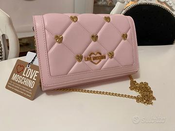Borsa rosa Moschino con tracolla e dettagli oro