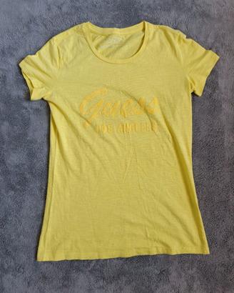 T-shirt Guess Los Angeles Gialla Glitter - M Donna