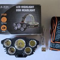 Torcia Testa Lampada Frontale 5 LED Ricaricabile