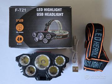 Torcia Testa Lampada Frontale 5 LED Ricaricabile