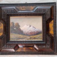 Quadro a olio paesaggio montano cornice guilloche