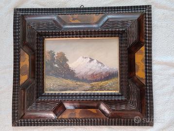 Quadro a olio paesaggio montano cornice guilloche