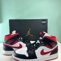 Air Jordan 1 MID Bianco/Gym Rosso-Nero (Taglia 43)