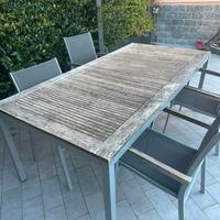 Set tavolo in alluminio e legni con sedie abbinate