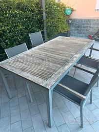 Set tavolo in alluminio e legni con sedie abbinate