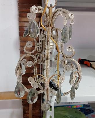 antico lampadario di cristallo  e ottone anni30-50