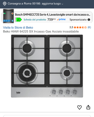 Piano cottura a gas Beko 4 fuochi NUOVO (Mai usato