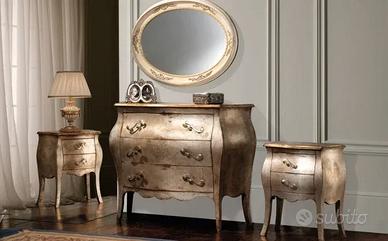 como' e comodini bombati foglia argento antico