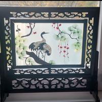 quadro,diorama,pannello ricamo su seta double face