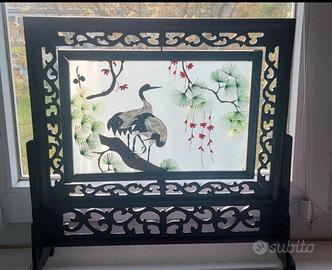 quadro,diorama,pannello ricamo su seta double face