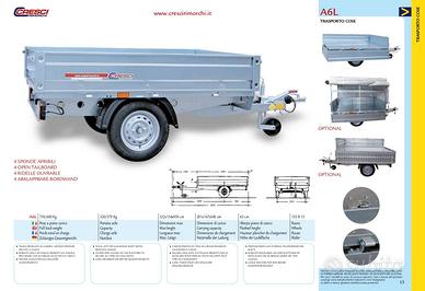 Rimorchio 750Kg Cresci A6L 2x1.5Mt 4 Sponde Apribi