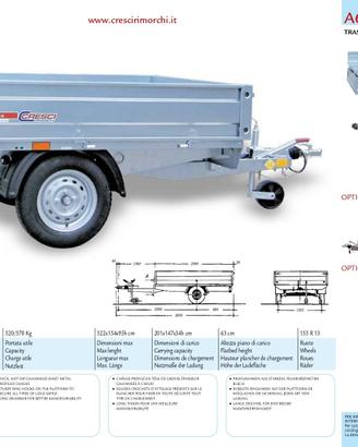 Rimorchio 750Kg Cresci A6L 2x1.5Mt 4 Sponde Apribi