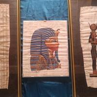 Lotto 3 quadri su papiro egiziano vintage faraoni 