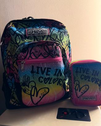 Zaino scuola con portacolori seven