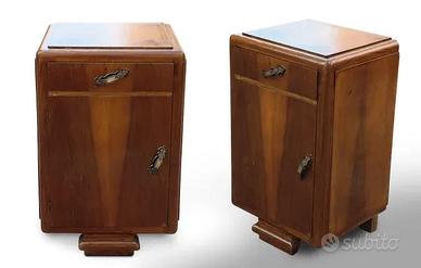 Comodini vintage in radica di noce stile art decò
