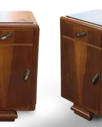 Comodini vintage in radica di noce stile art decò