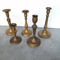 5 candelabri antichi in ottone 