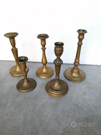 5 candelabri antichi in ottone 