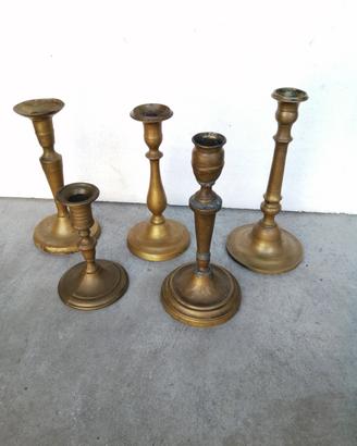 5 candelabri antichi in ottone 