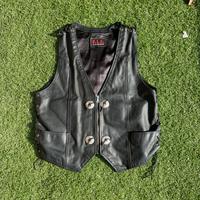 Gilet in vera pelle nera stile biker/western