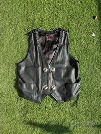 Gilet in vera pelle nera stile biker/western